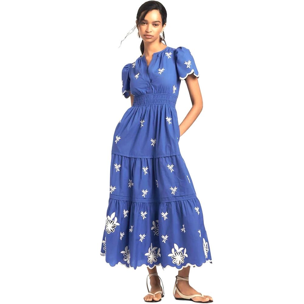 ANTHROPOLOGIE Women’s Somerset Boho Blue Embroidered Maxi Dress